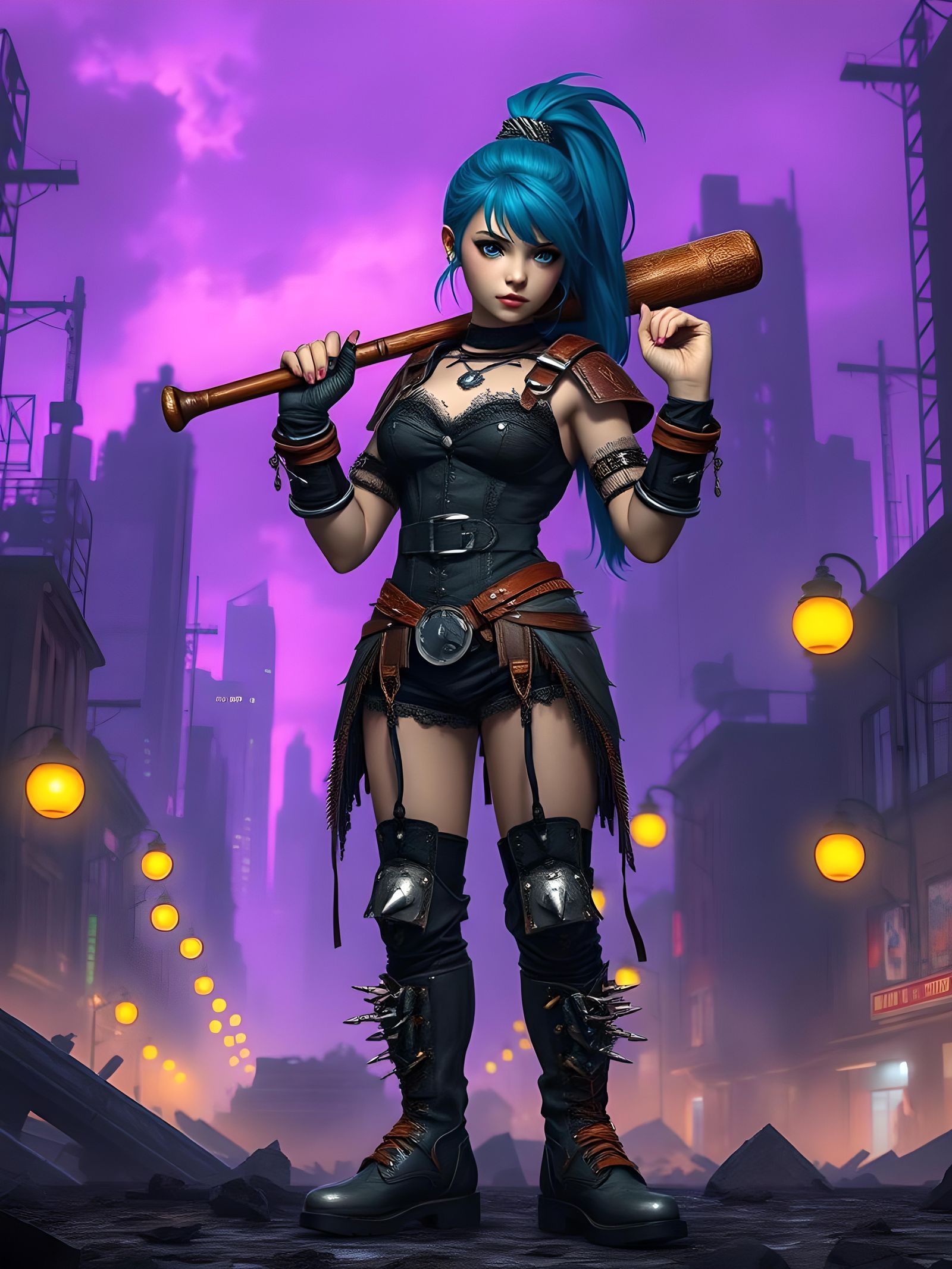 Dieselpunk Warrior Girl with Ponytail in 8k