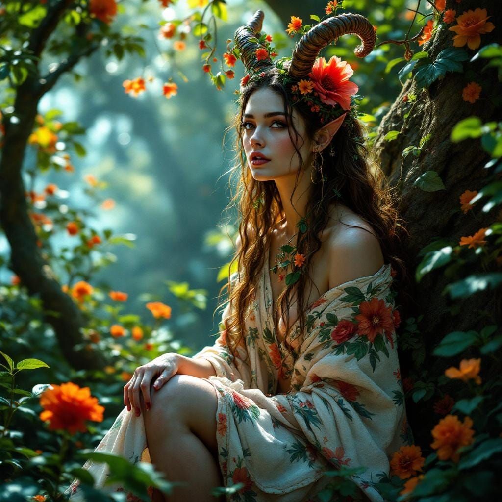 Woman Faun in Lush Forest, Fantasy Concept Art