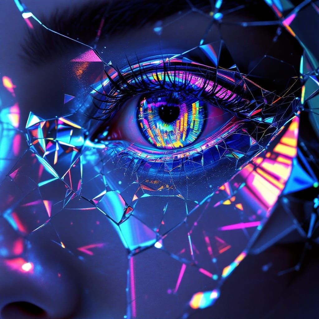 Hyper-Realistic Close-Up Portrait in Glitchcore Aesthetic