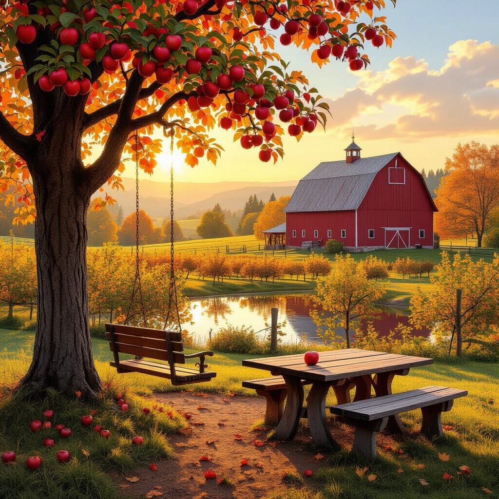 Golden Hour Apple Hill Farm Scene