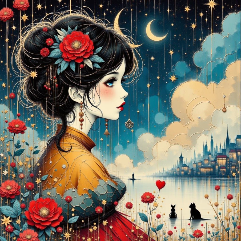 Princess Galaxy Merging with Nature and Cityscape