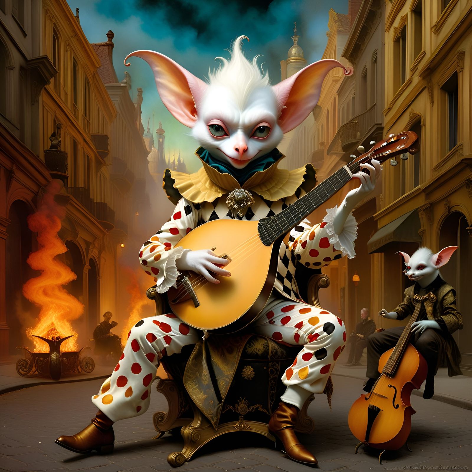 Apocalyptic Gremlin Harlequin Musician in Surreal Digital Ar...