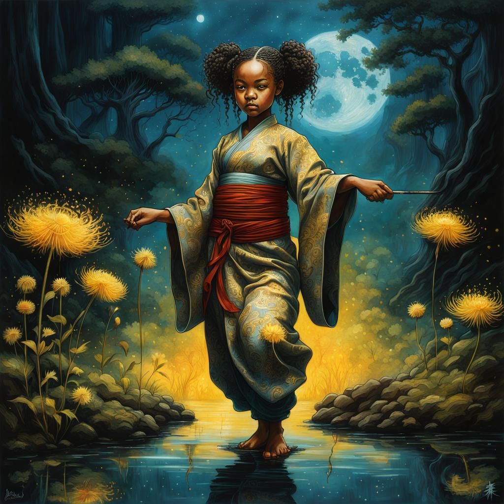 Bioluminescent Shaolin Monk in Dark Fantasy Lace Art