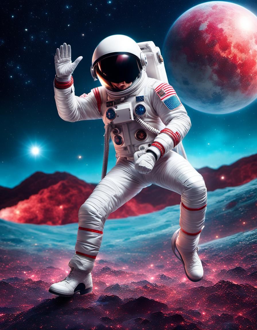 Astronaut Moonwalks on Disco Ball Planet