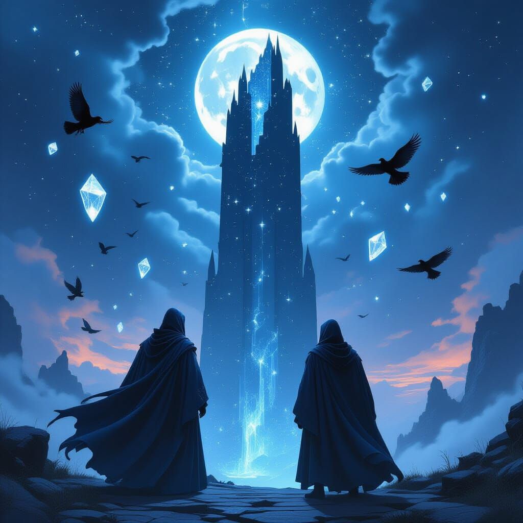 Wizard Brothers at Obsidian Spire in Digital Art Style