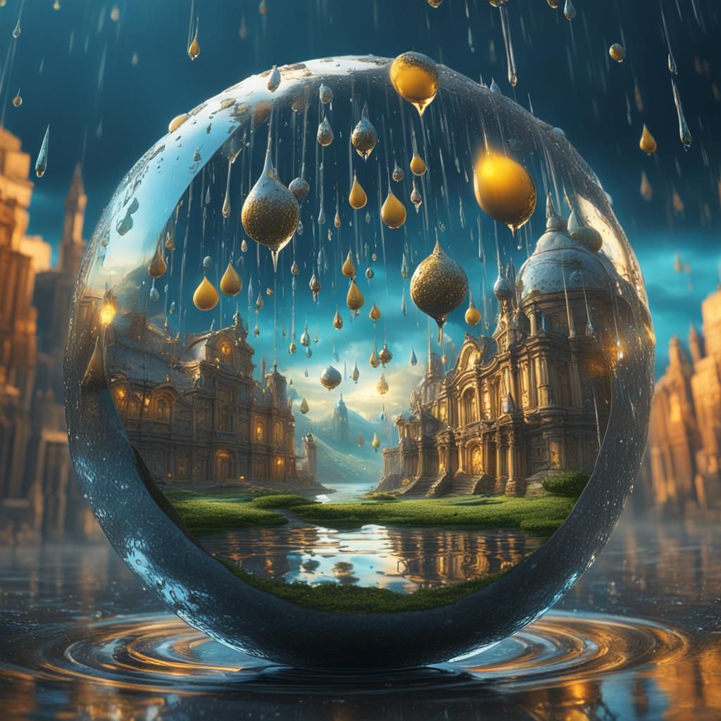 Alternate Dimension Reflected in Raindrop, Salvador Dali Sty...