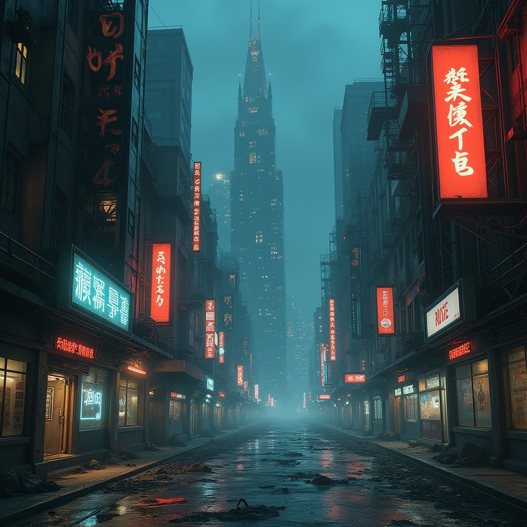 Dystopian Cyberpunk Cityscape Inspired by Warhammer 40K