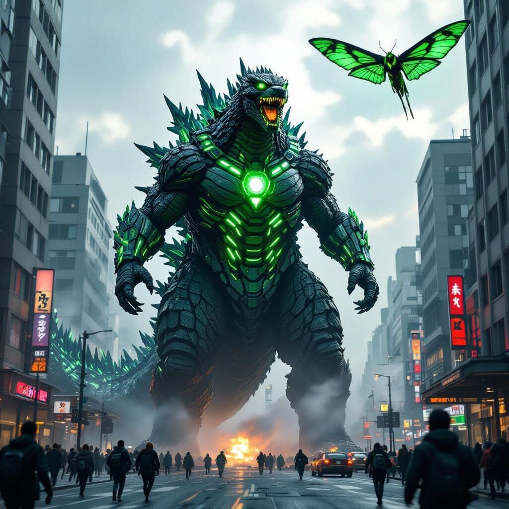 Cybernetic Kaiju Emerges in Apocalyptic Cityscape