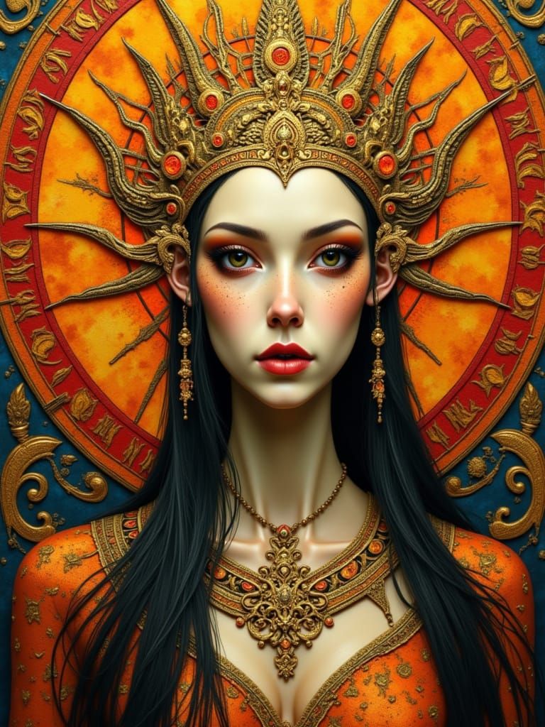Golden Sun Queen in Klimt Style Lighting