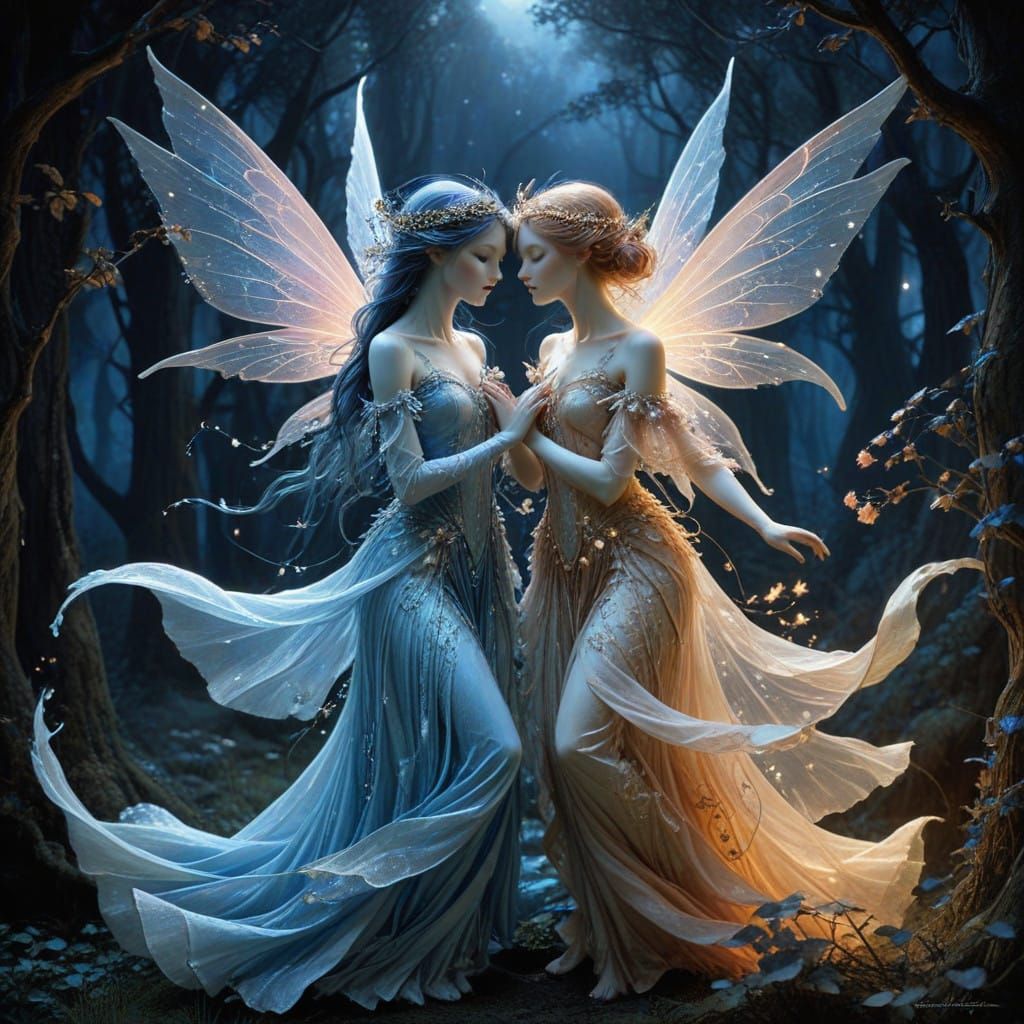Good vs Evil: Ethereal Fairy Confrontation in a Dreamlike Sc...
