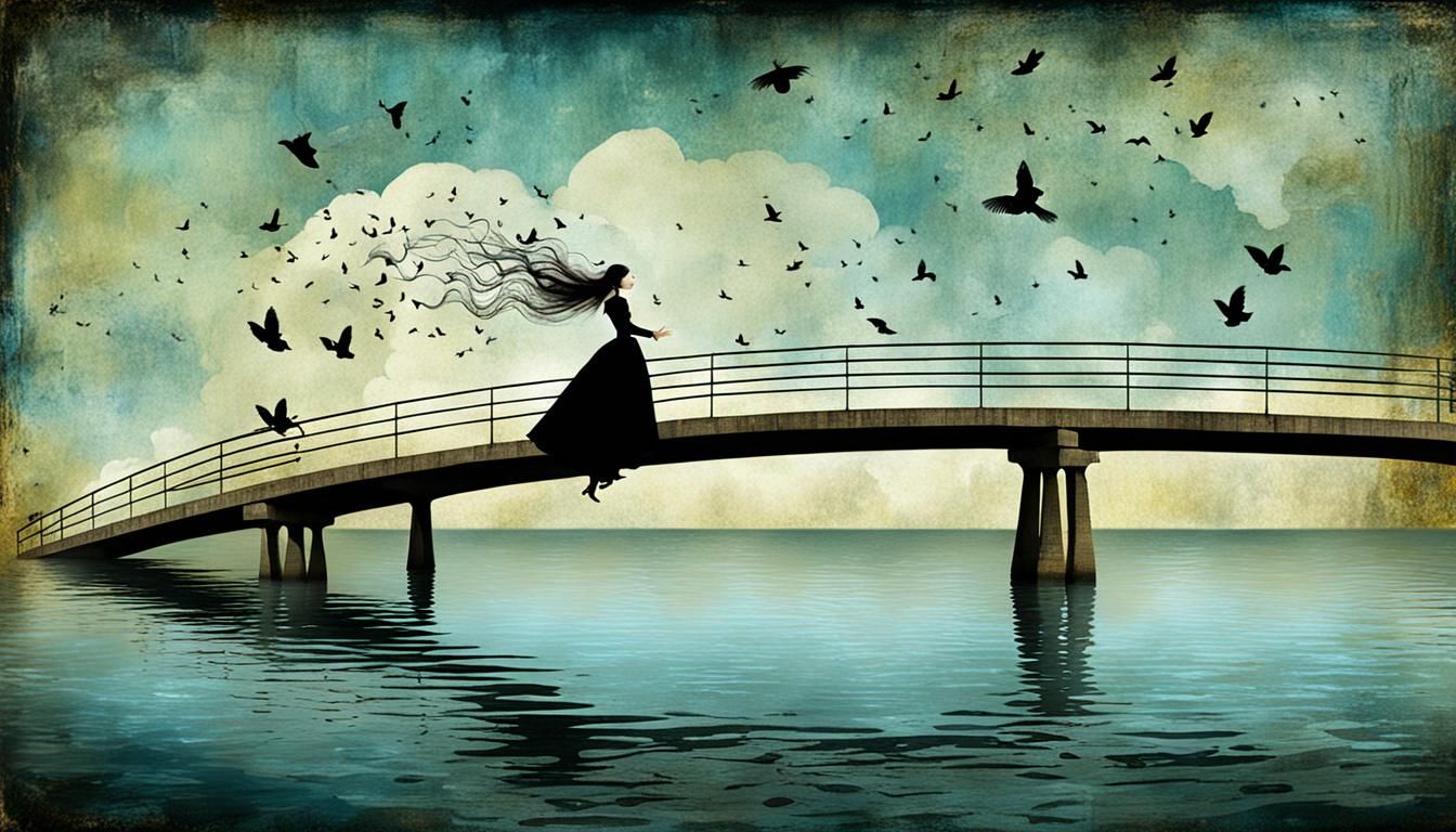 Surreal Bridge Scene in Collage Art Style