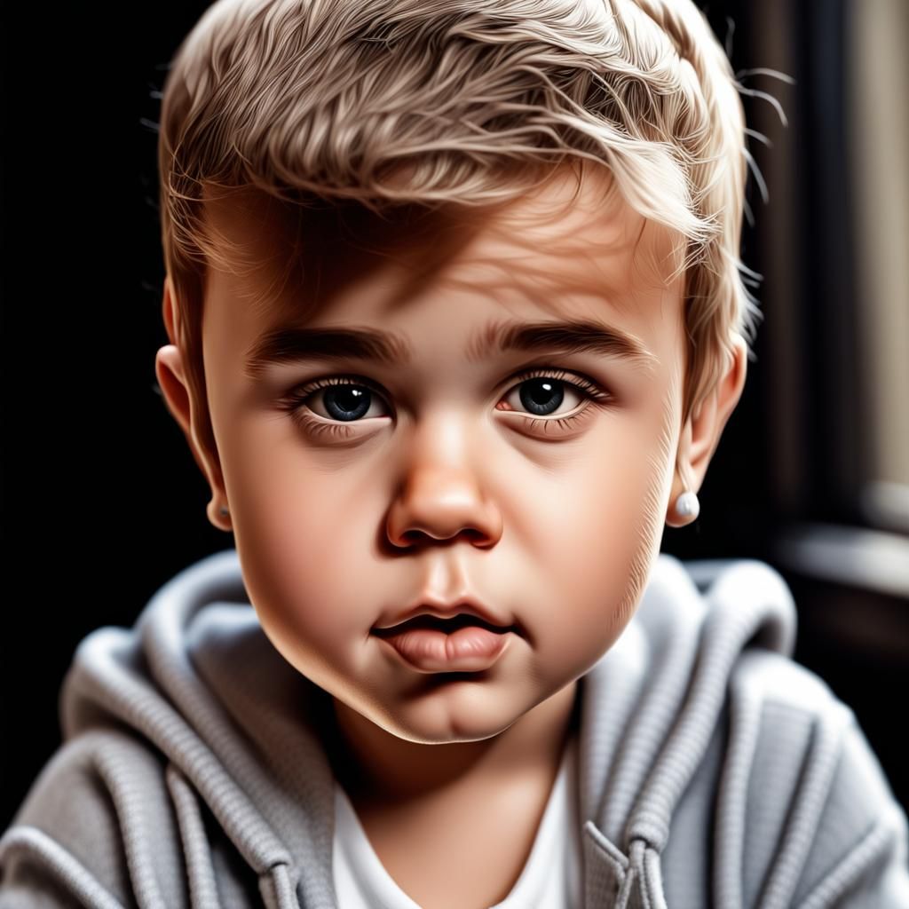 Hyperrealistic Baby Justin Bieber Portrait