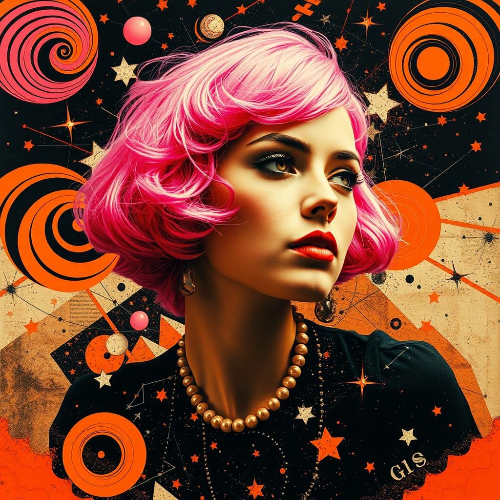Kaleidoscopic Dada Portrait of a Pink-Haired Woman