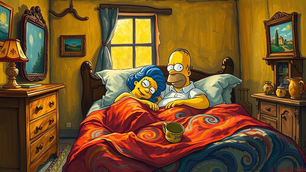 The Simpsons in Van Gogh's Bedroom: Post-Impressionist Style