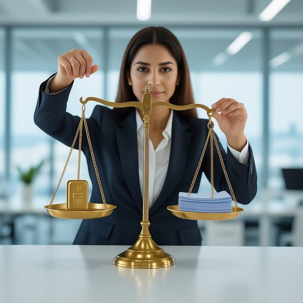 Indian Woman Balances Gold Against Loan in Cinematic Photo