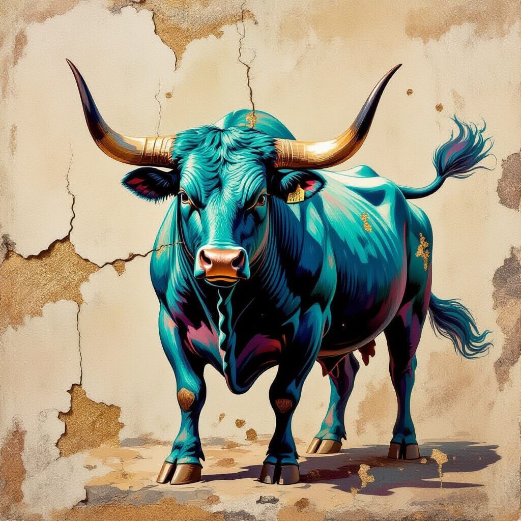Majestic Bull with Golden Horns in Vibrant Colors
