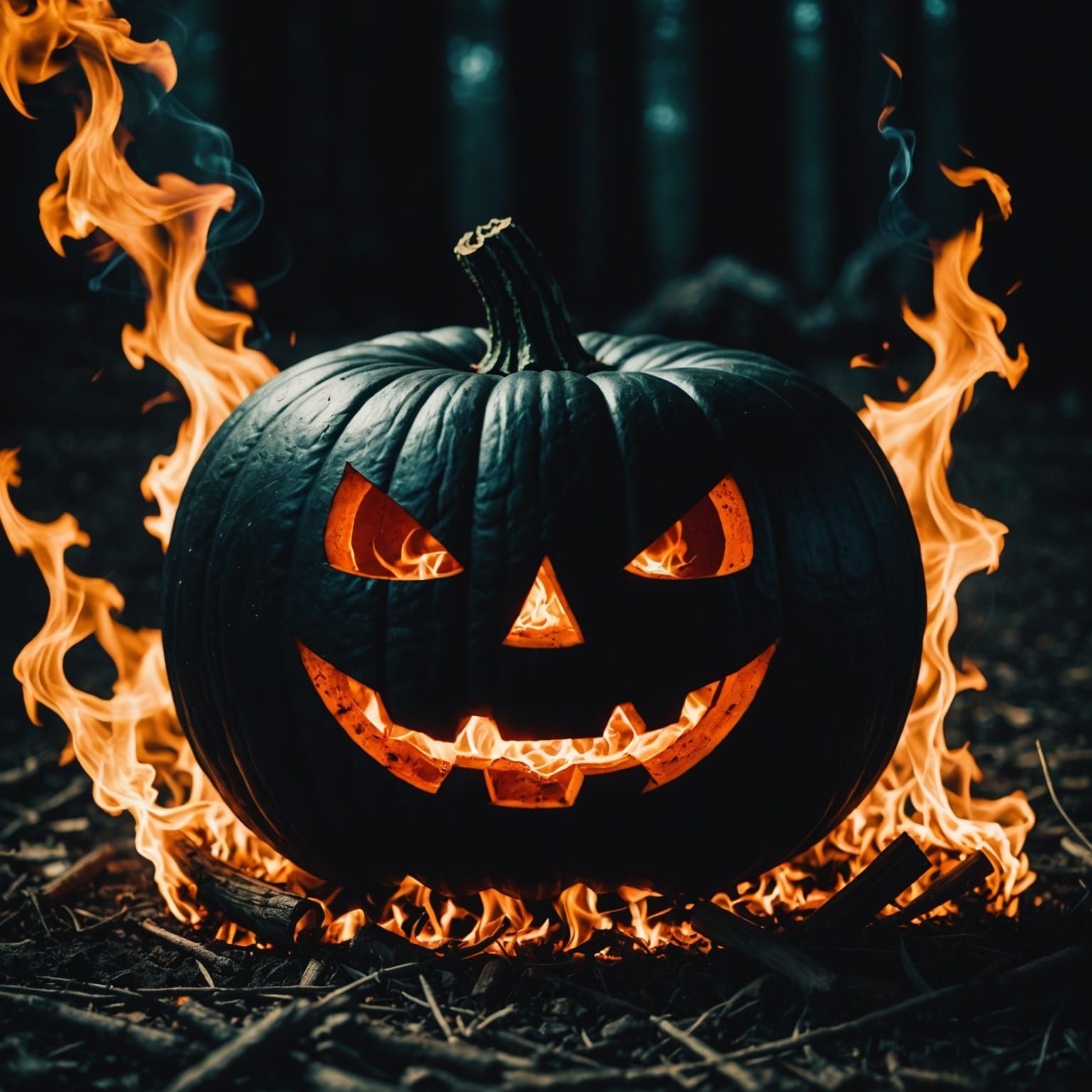 Black Pumpkin Ablaze: Cinematic Film Still