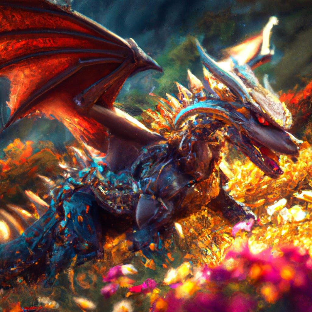 Armored Dragon Emerges from Golden Meadow