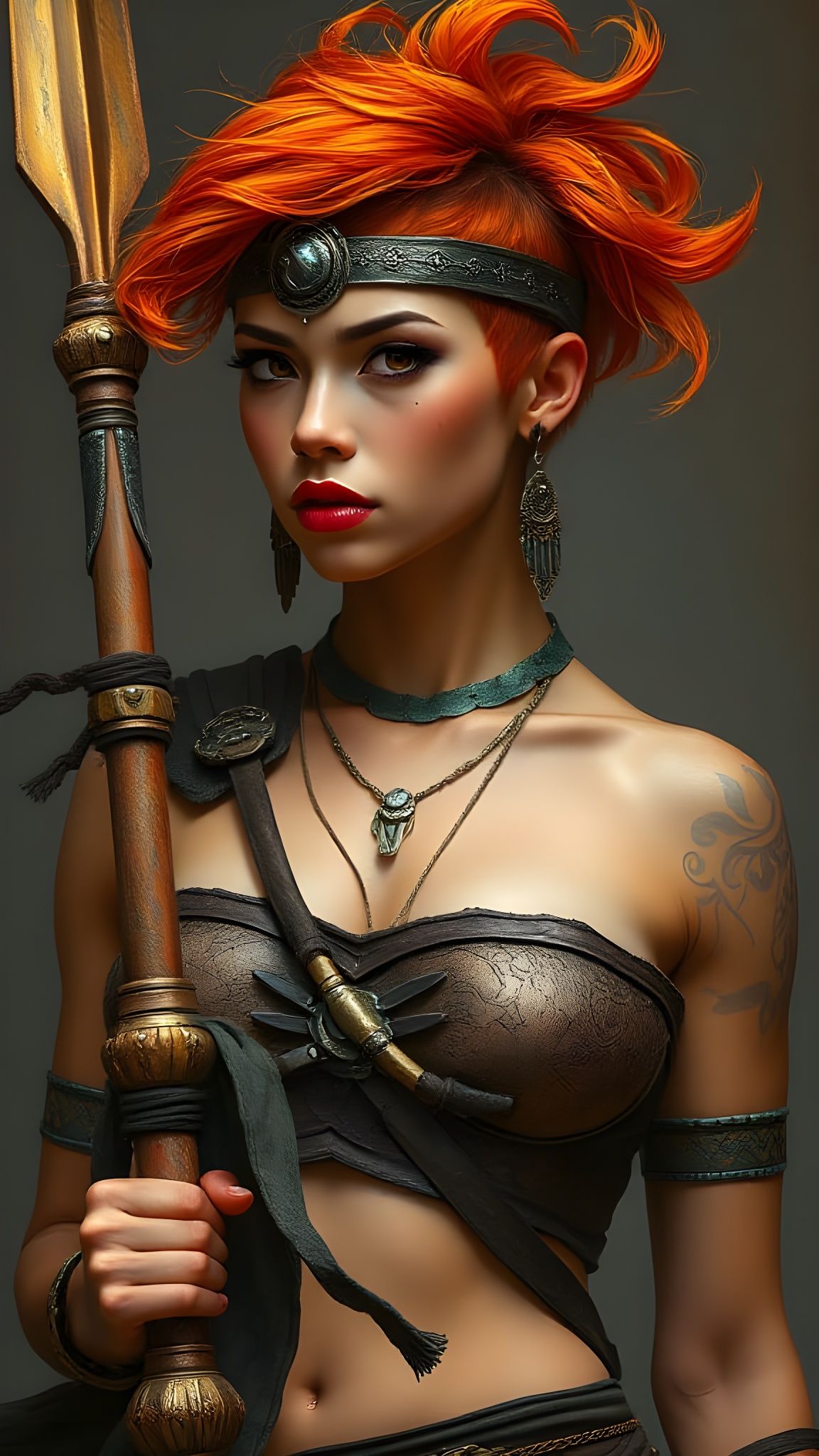 Cyberpunk Female Warrior in Scarlet Red Skin