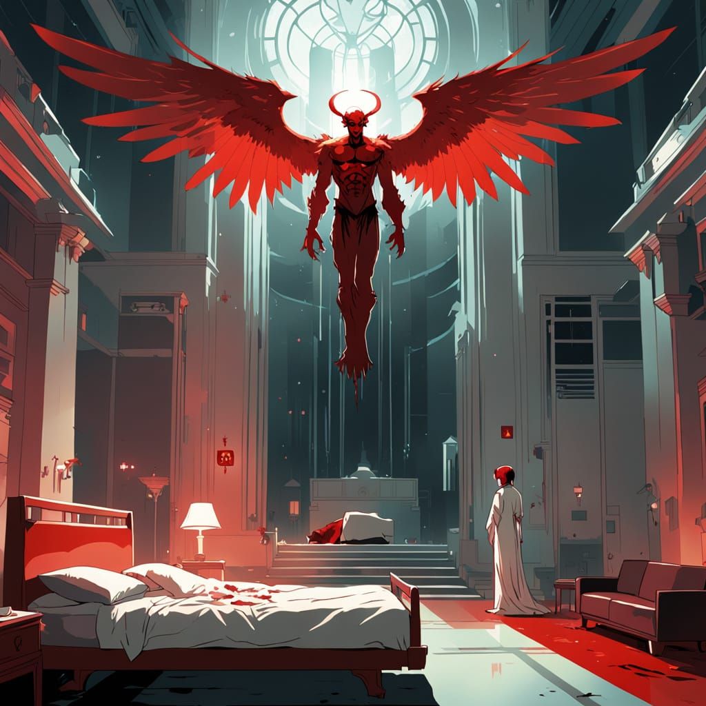 Luminous Angel of Pestilence in Art Deco Plague Hospital