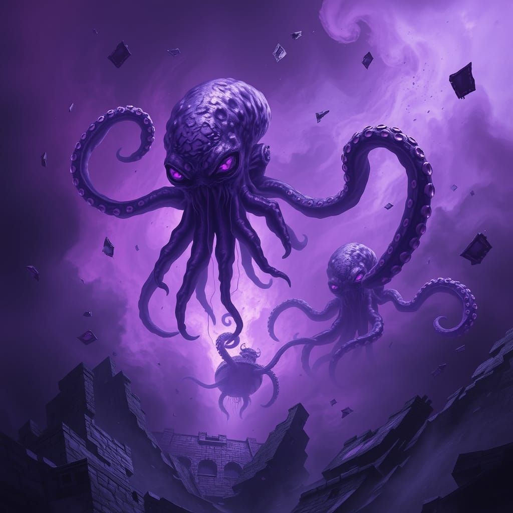 Purple Tentacled Monsters Emerge From Fog in Gothic Style