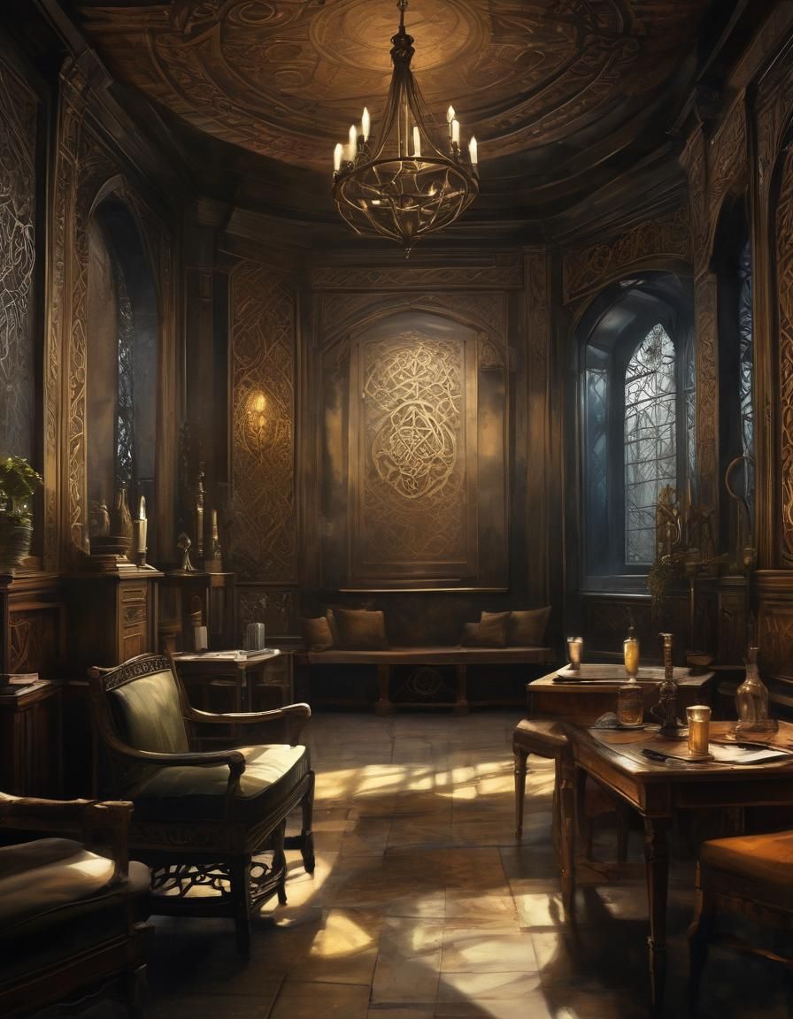 Ancient Celtic Room with Celtic Knots in Watercolor