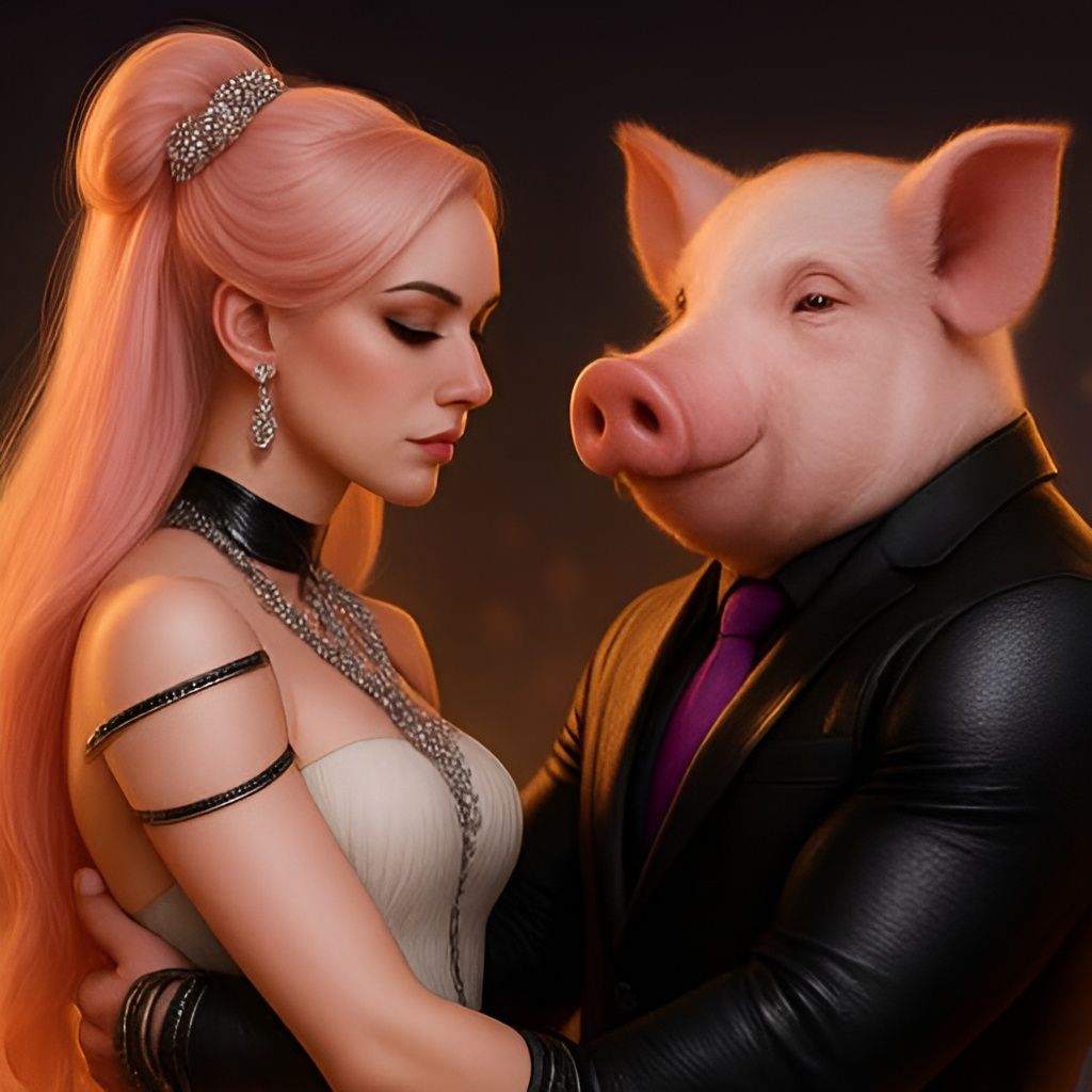 Tightly Embracing Trio: Man, Woman, Pigman