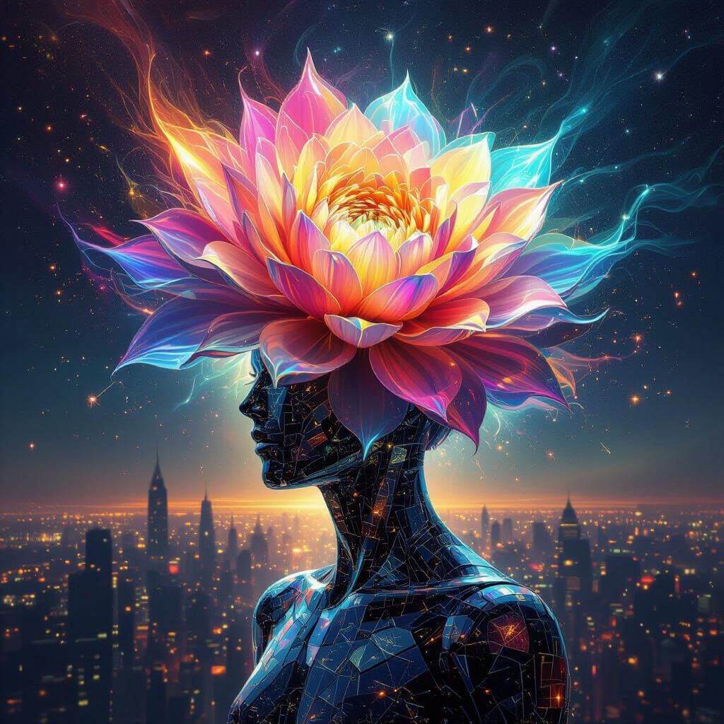 Cosmic Flower Galaxy & Chrome Phoenix Art