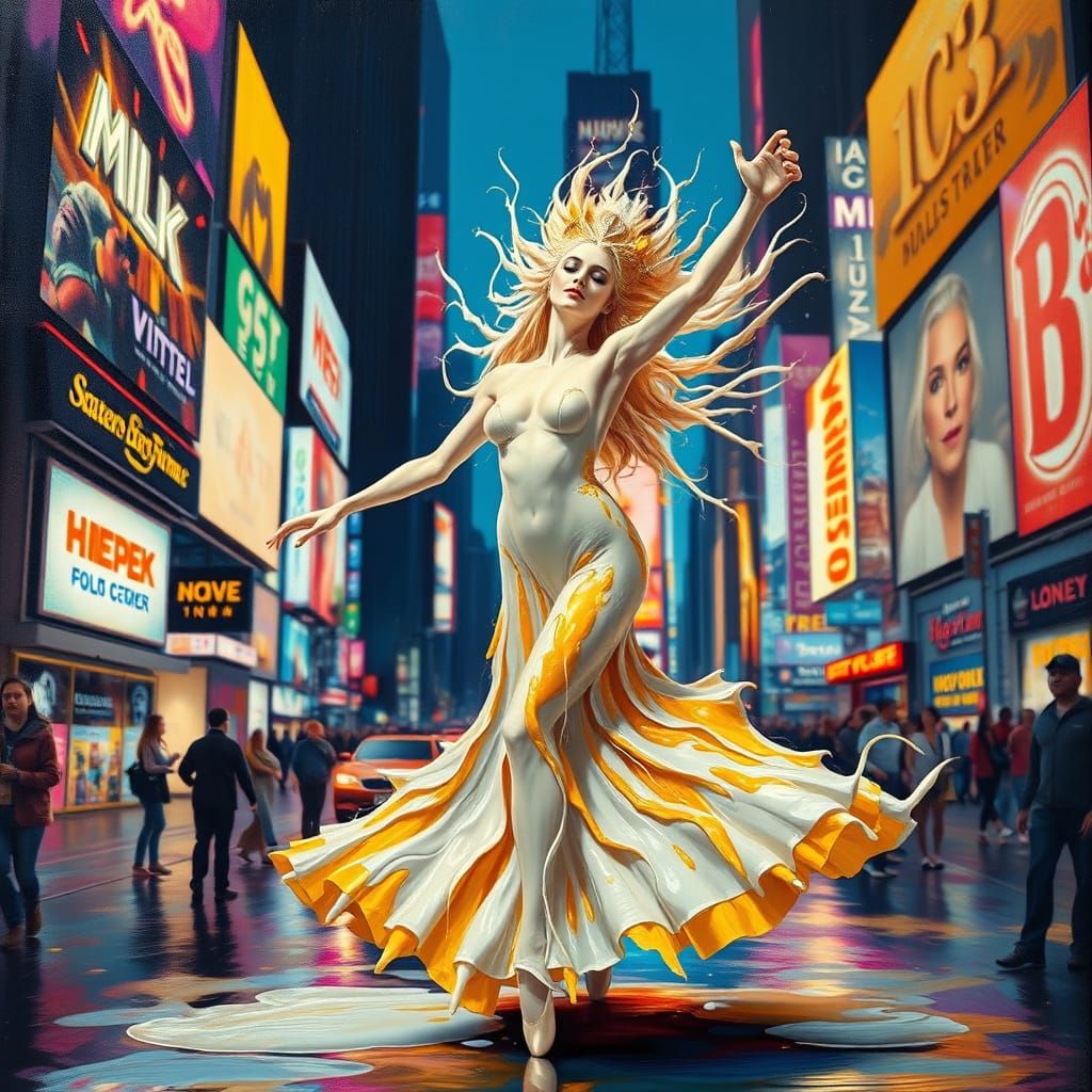 Divine Milk & Honey Woman Dancing in Neon Times Square