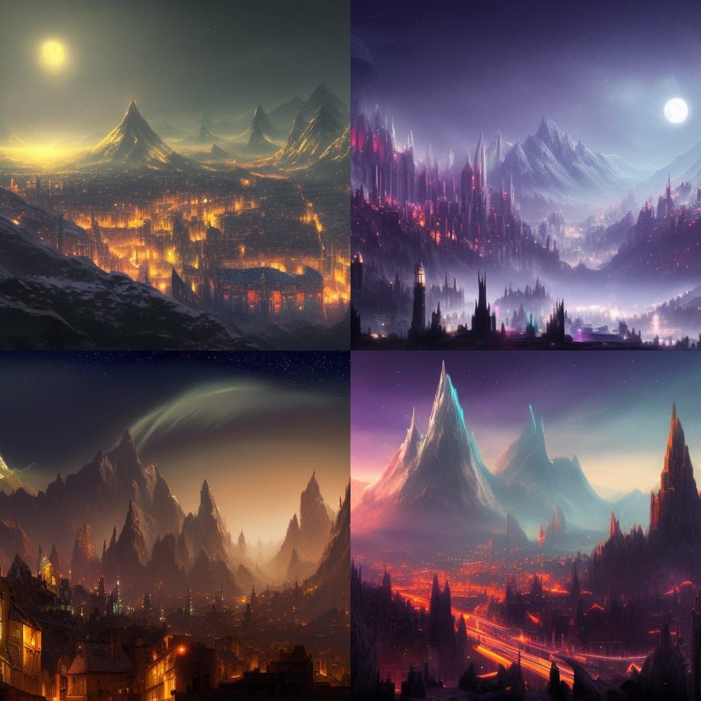 Fantasy City at Night: Detailed Matte Painting