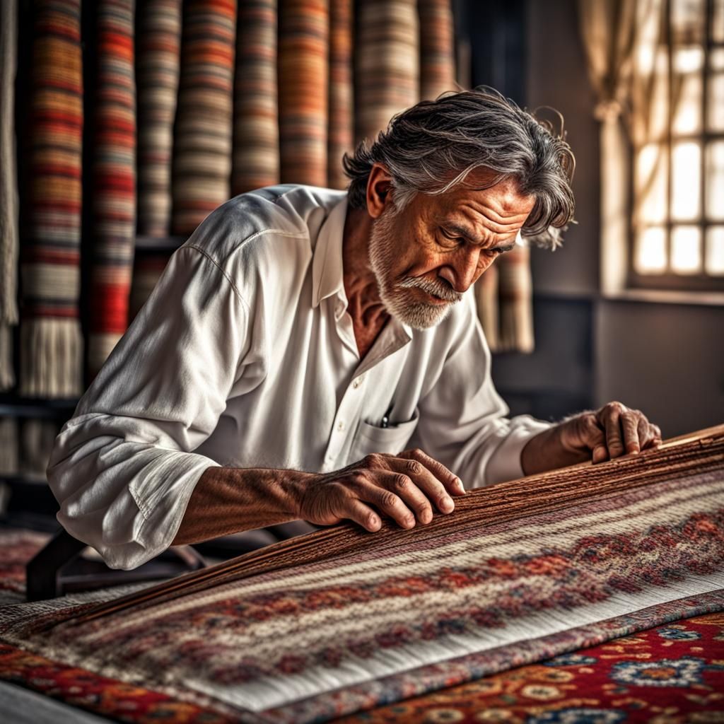 Hyperrealistic Portrait of a Carpet Weaver