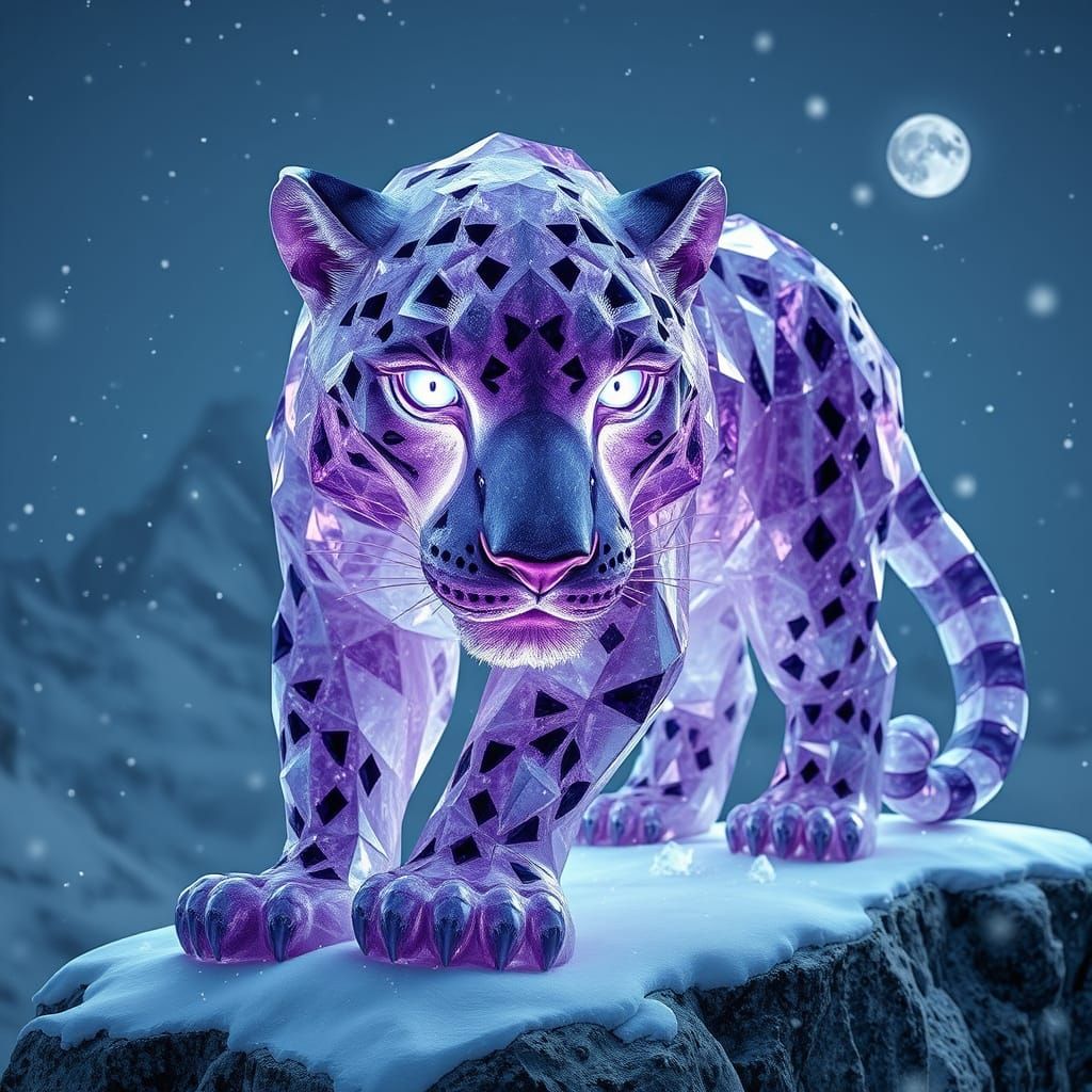 Hyperrealistic Amethyst Snow Leopard Sculpture Illuminates A...
