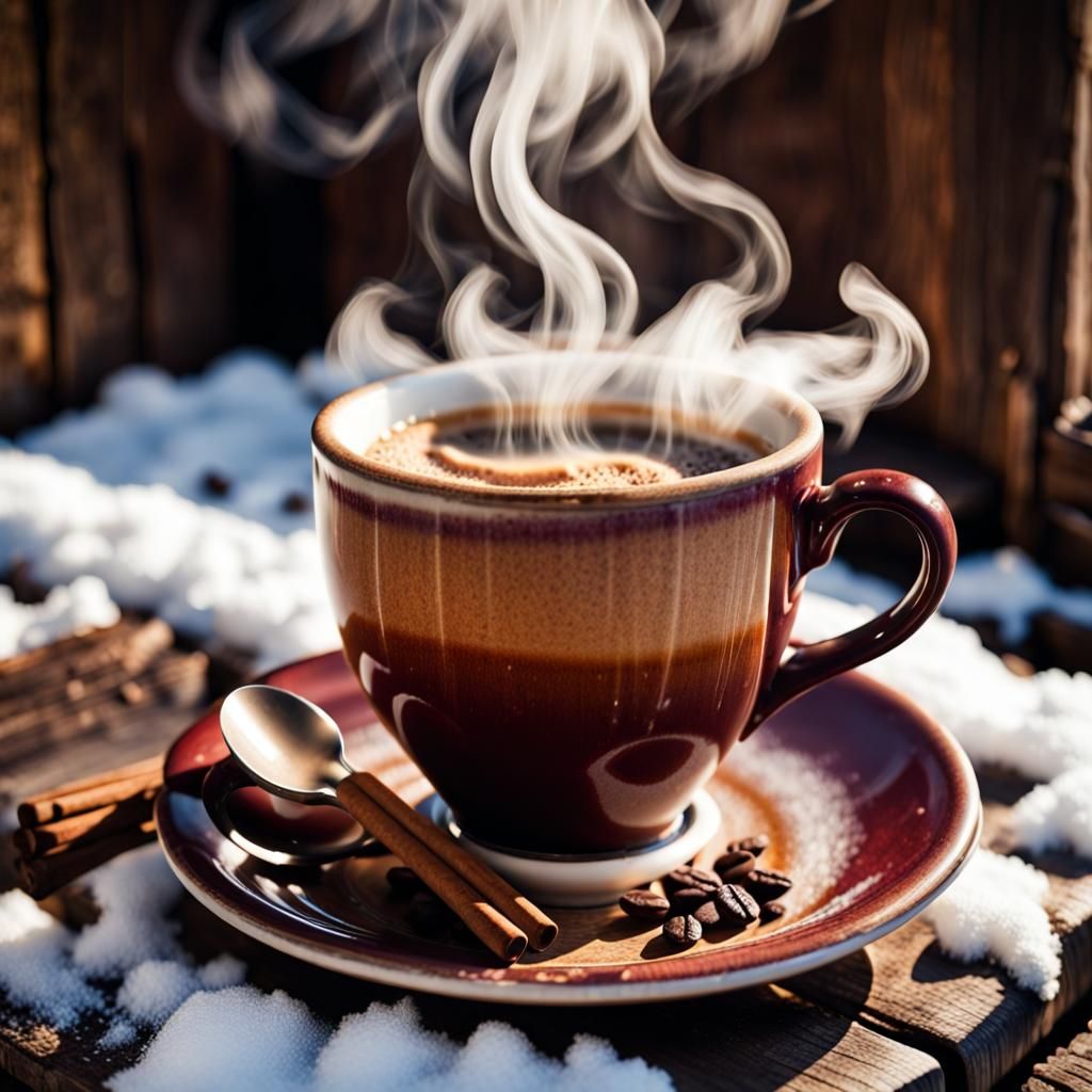 Steaming Coffee Cup on a Winter Morning