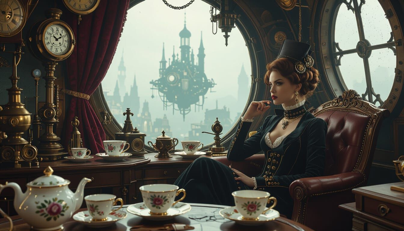 Steampunk Tea Ceremony in Syd Mead Style