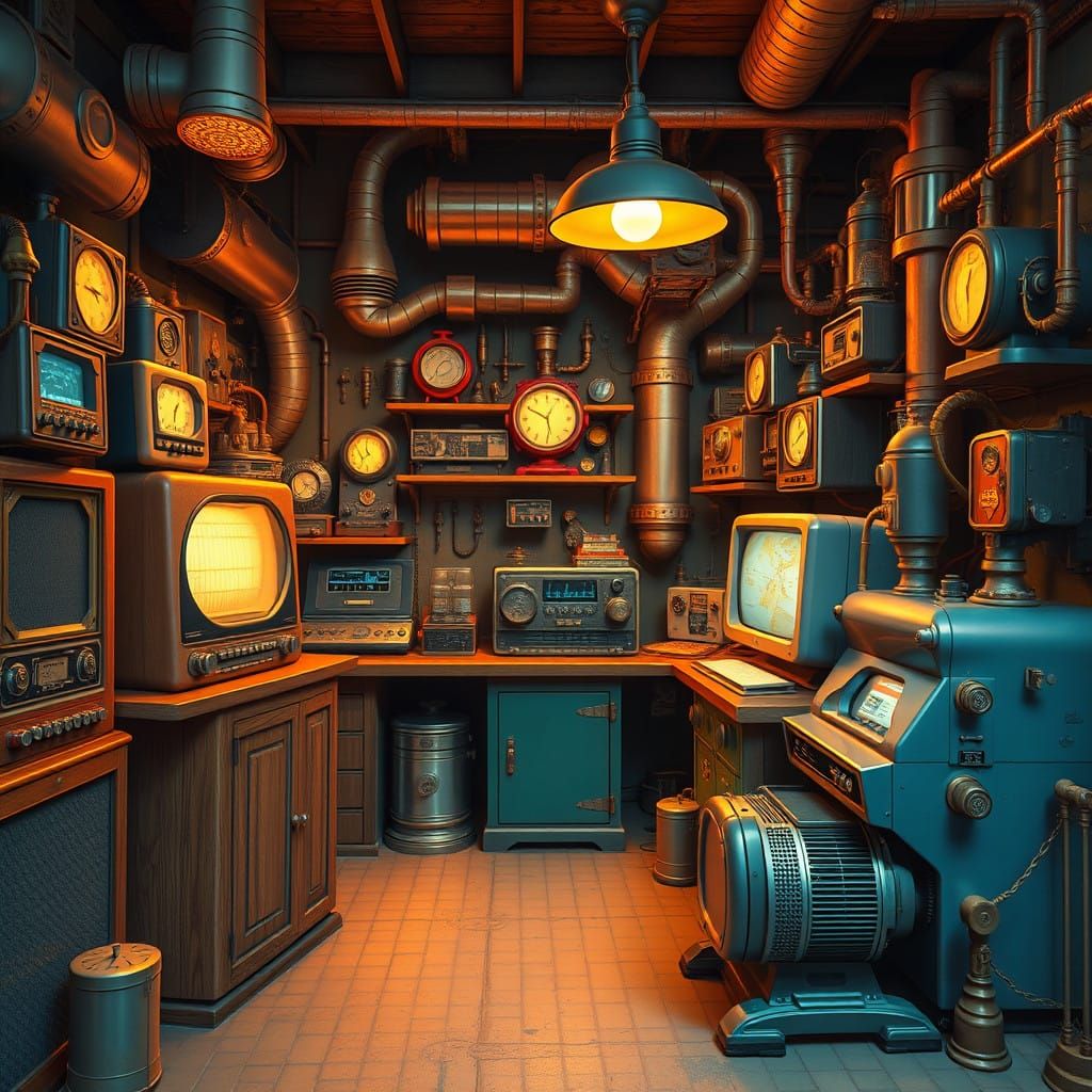 Vintage Futurism: Glowing Radios and Brass Computers in a No...