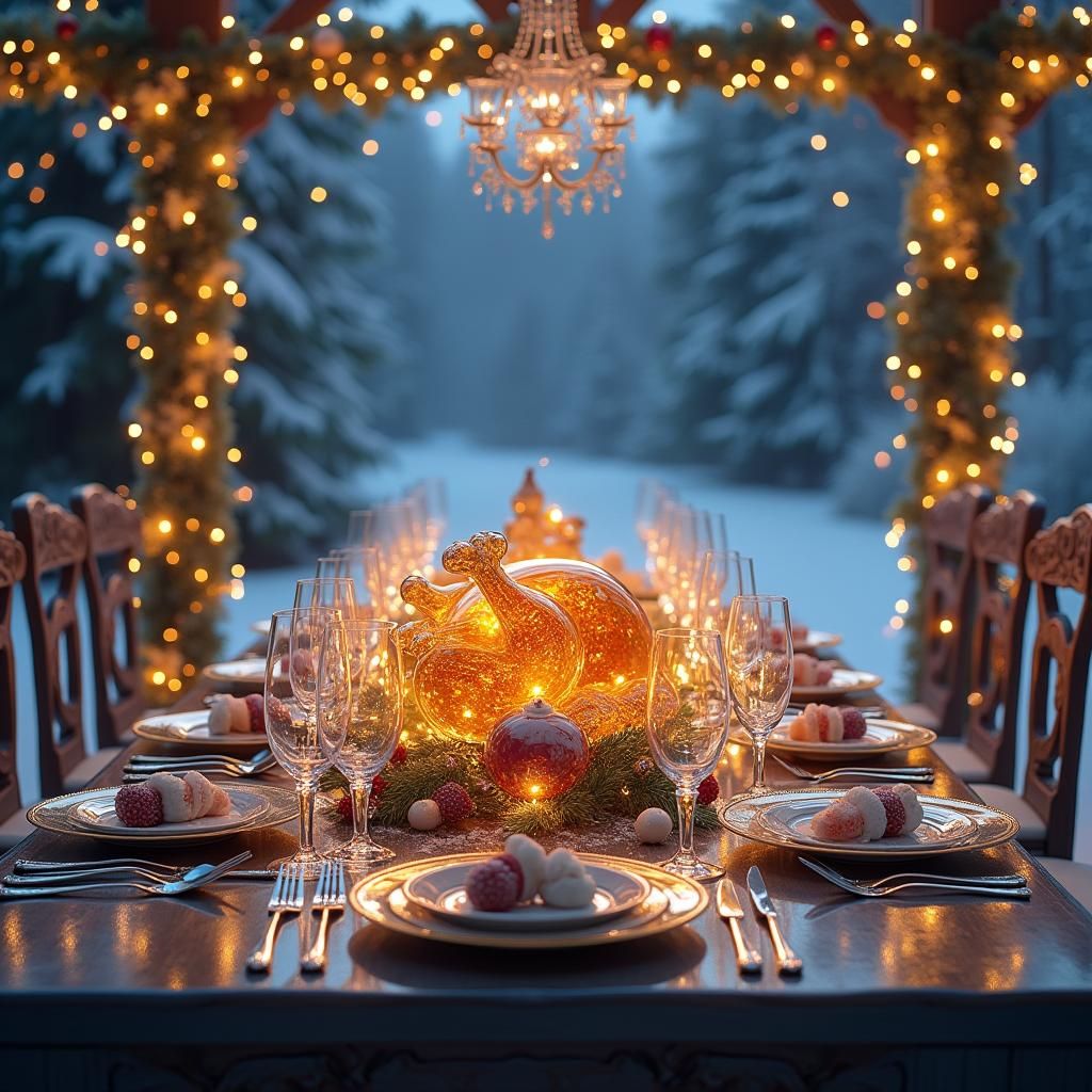 Glass Christmas Feast in Winter Wonderland