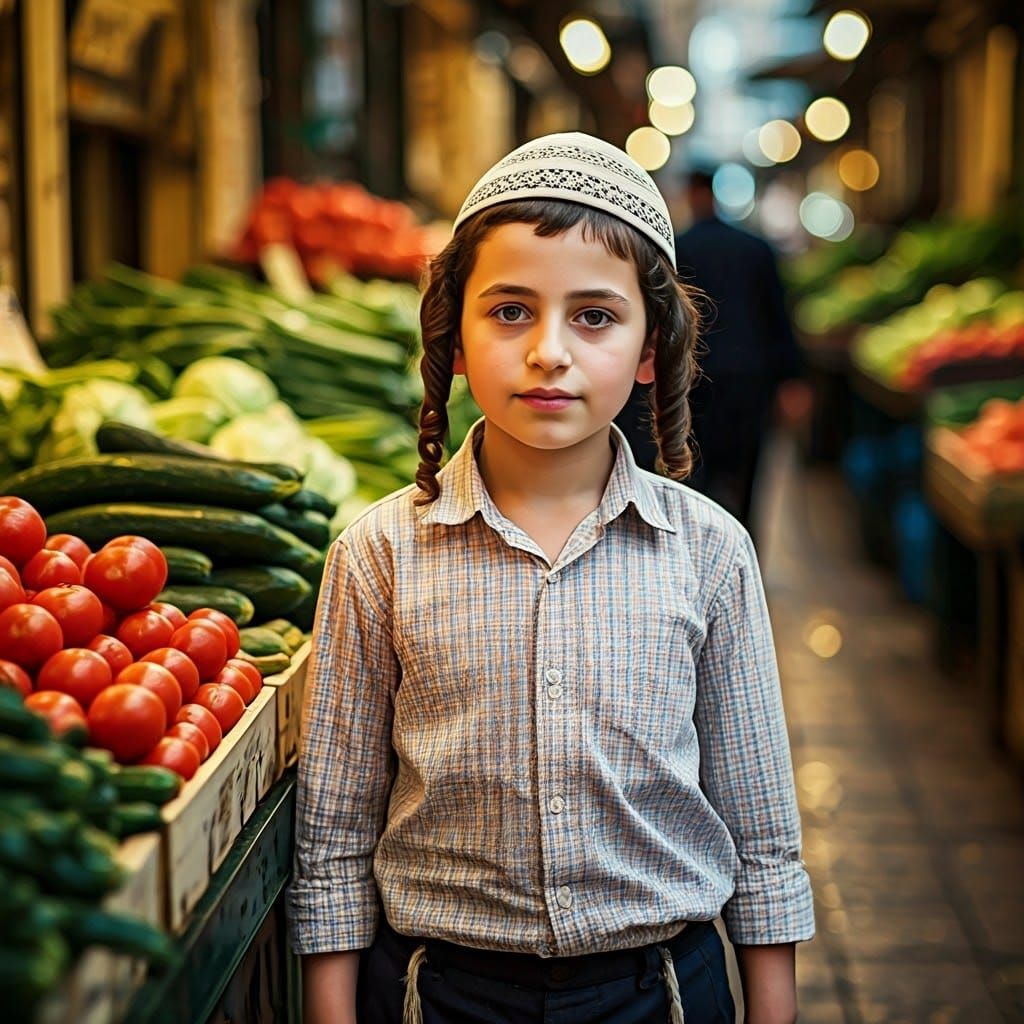 Young Haredi Boy Amidst Vibrant Mahane Yehuda Market Stalls ...