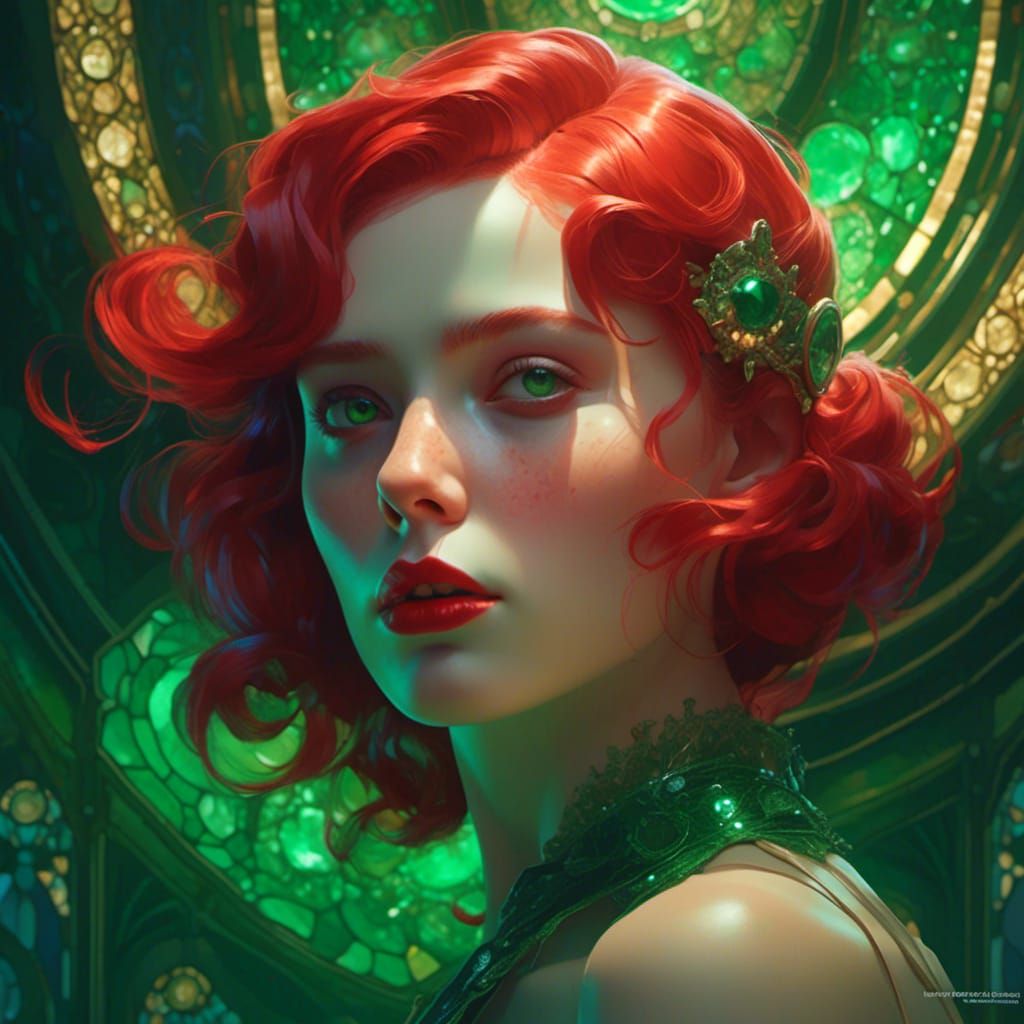 Flapper Vampiress Portrait in Art Nouveau Style