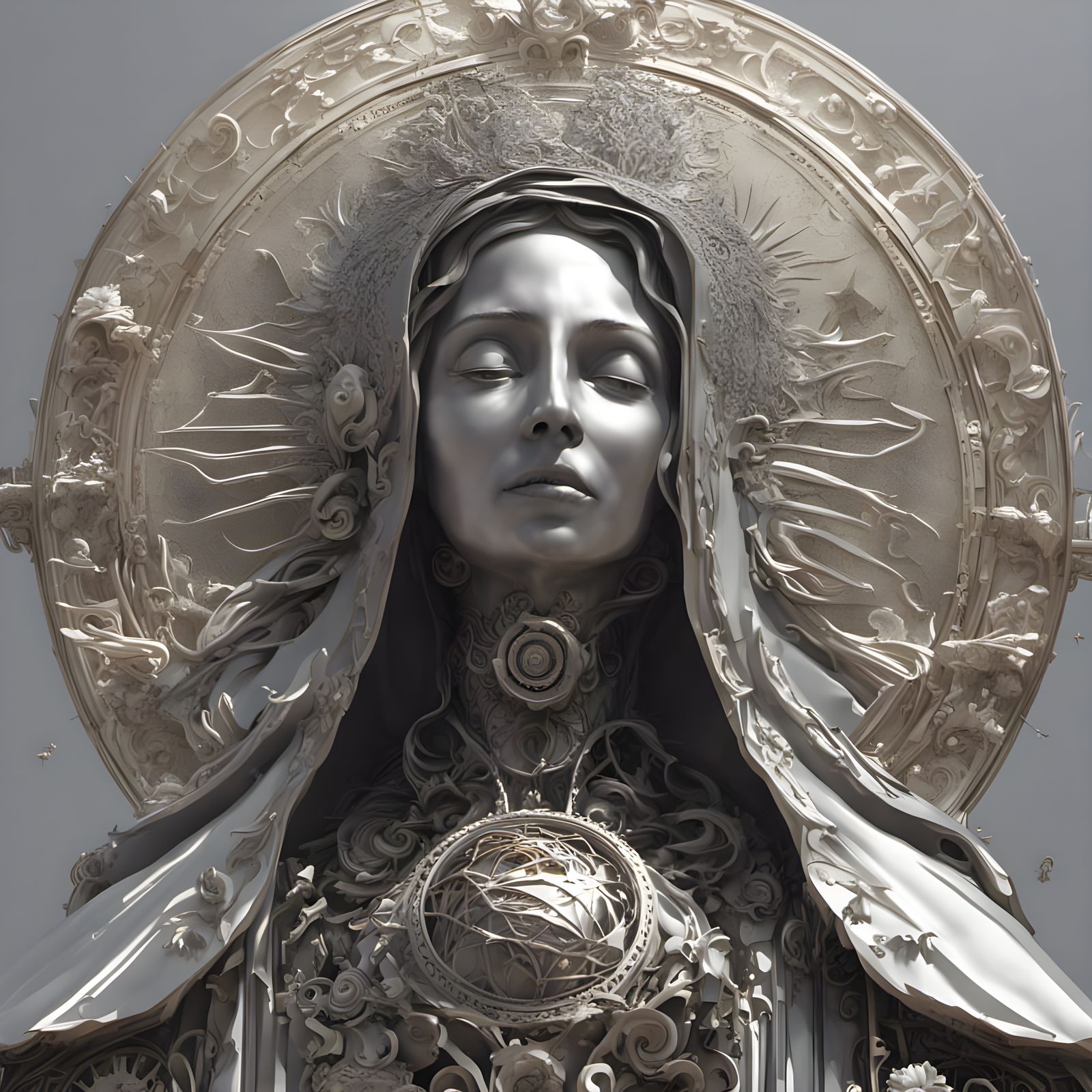 Virgin Mary with Microphones in Sci-Fi Gothic Style