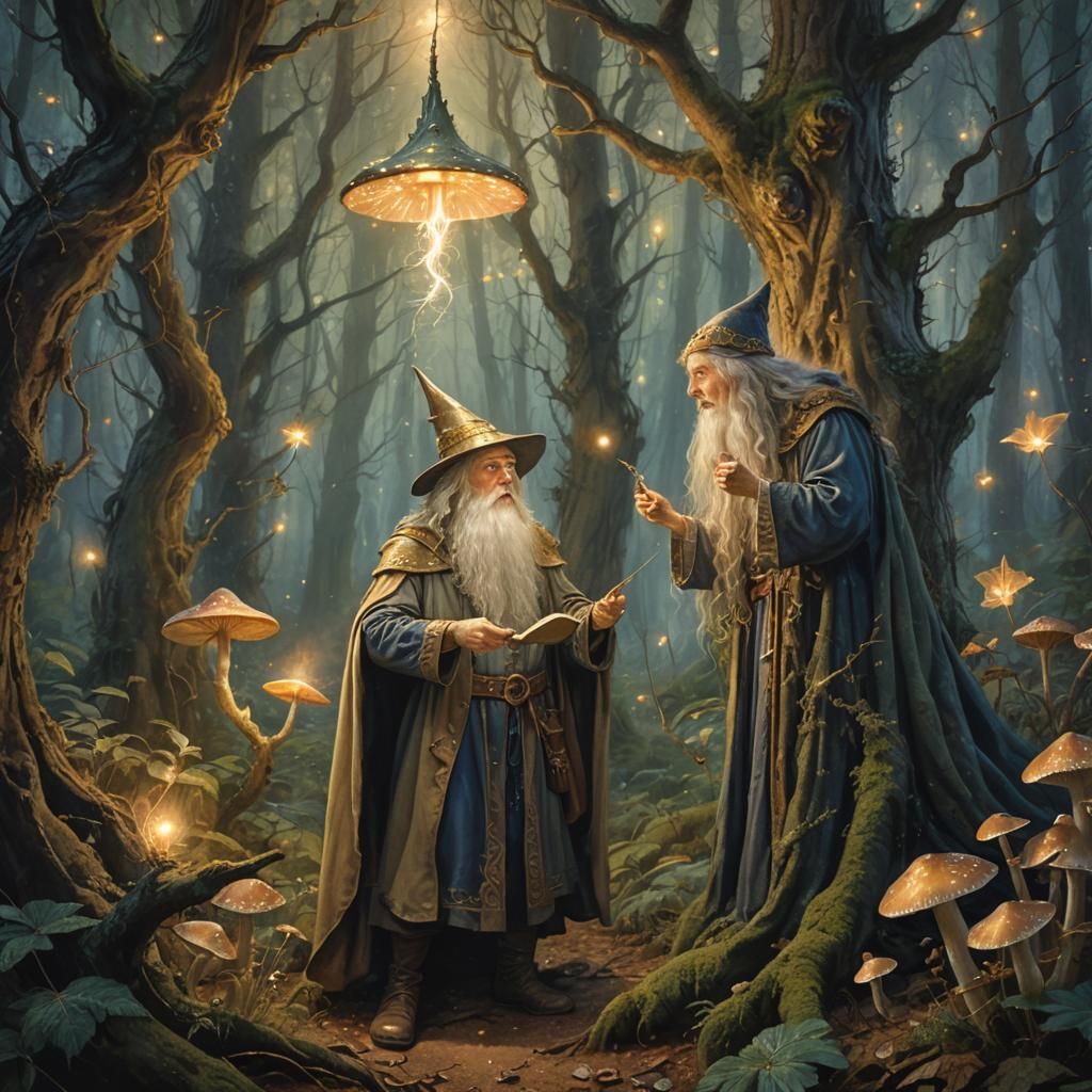 Mystical Forest Encounter in Fantasy Illustration