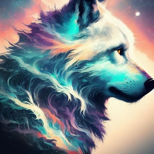 Wolf Howling at Moon: Fantasy Oil Painting
