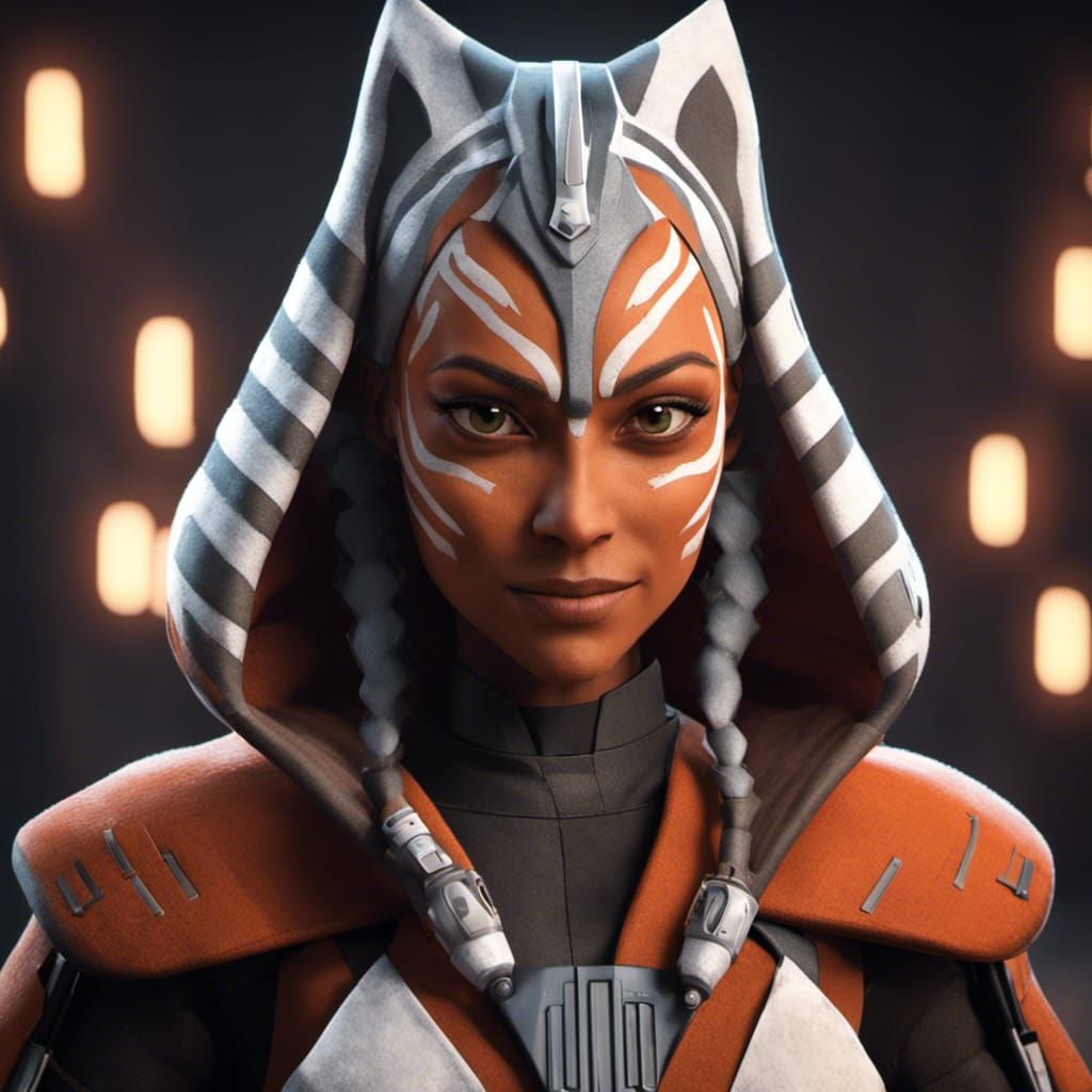 Ahsoka Tano Portrait with Evil Smile in Realistic Style