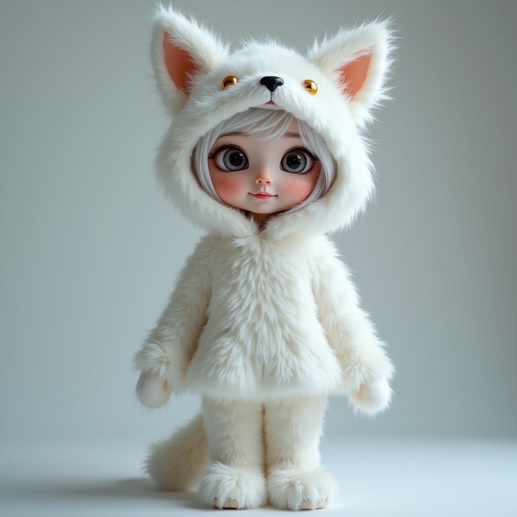 Whimsical Cartoon Girl in Wolf Carnival Costume