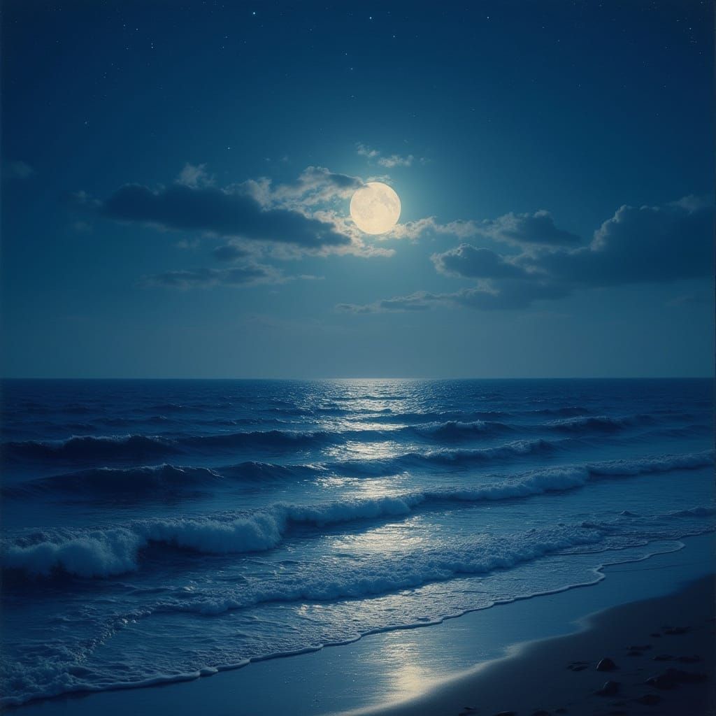 Serene Oceanic Dreamscape Under Starry Night Sky