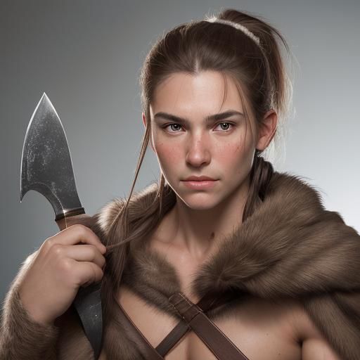 Vigorous Barbarian Woman Portrait in Studio Lighting