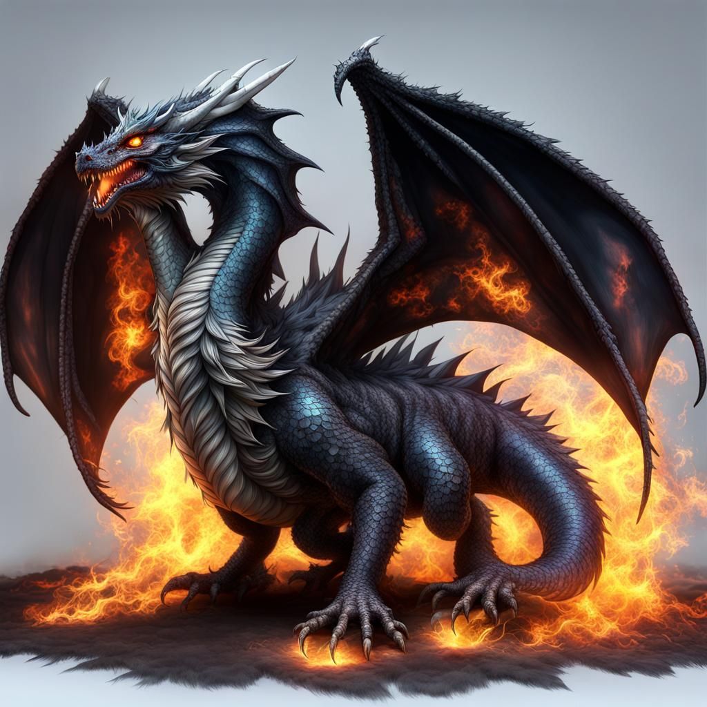 Detailed Dragon with Ethereal Flames in CGI Style