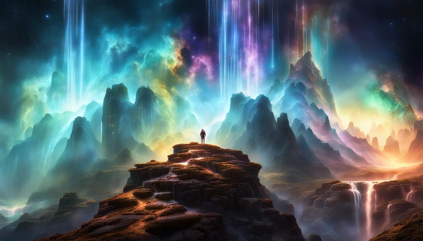 Epic Nebula Waterfall: Sci-Fi Concept Art