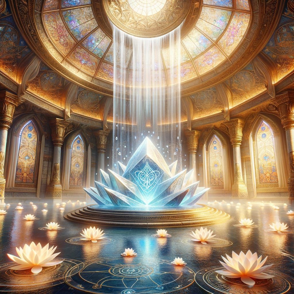 Crystal Altar Waterfall in Ancient Temple