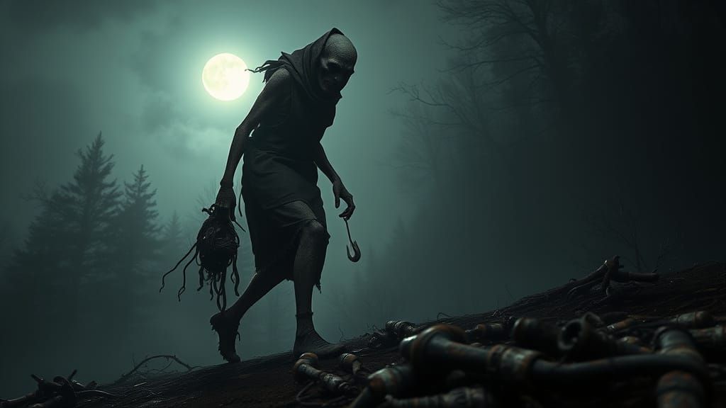 Towering Humanoid Figure in Fog, Dark Fantasy Concept Art
