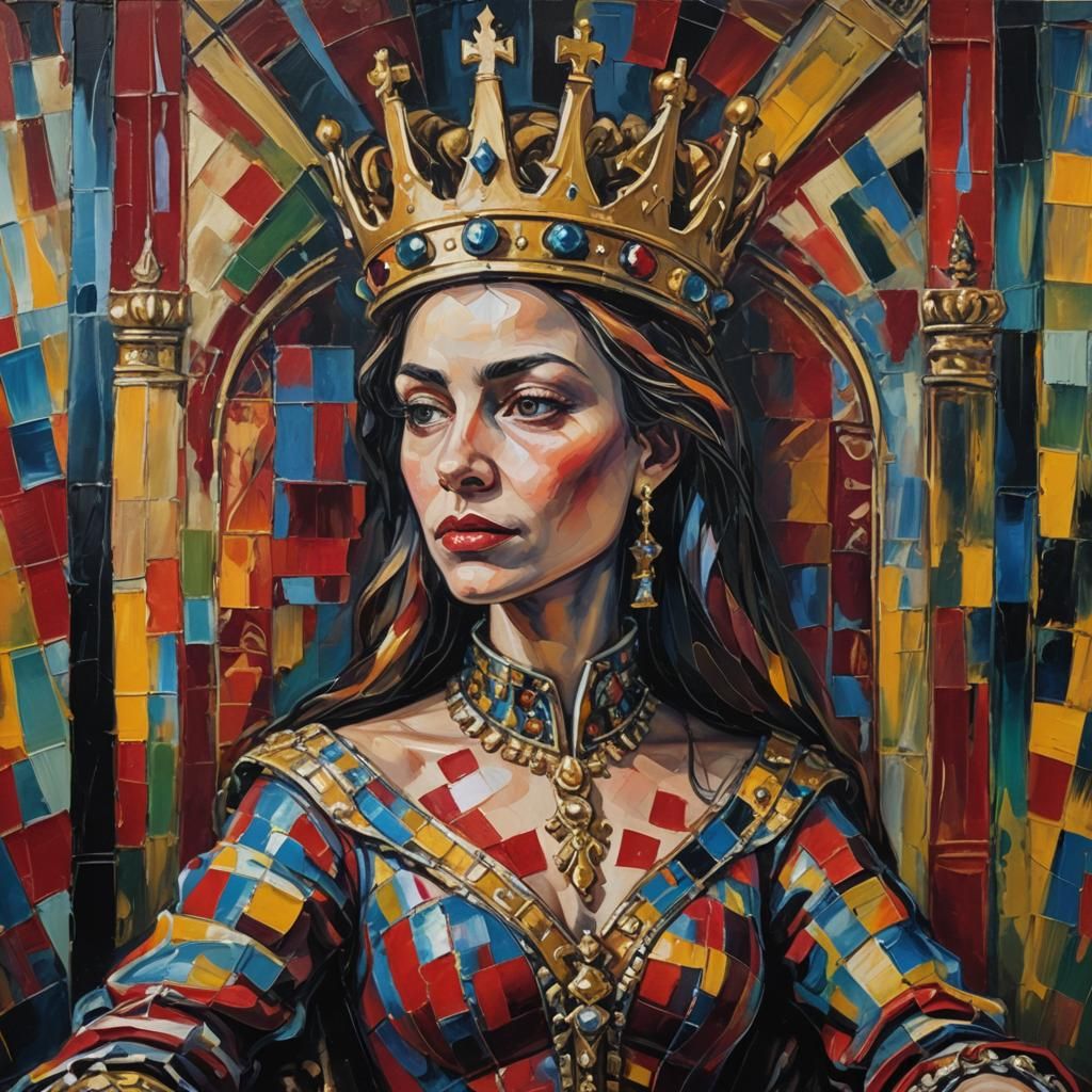 Regal Chess Queen Portrait in Neo-Expressionist Style
